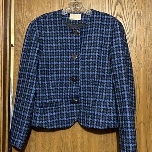 Pendleton Blue Houndstooth Jacket Vintage Puff Sleeves Welt Pockets Women’s